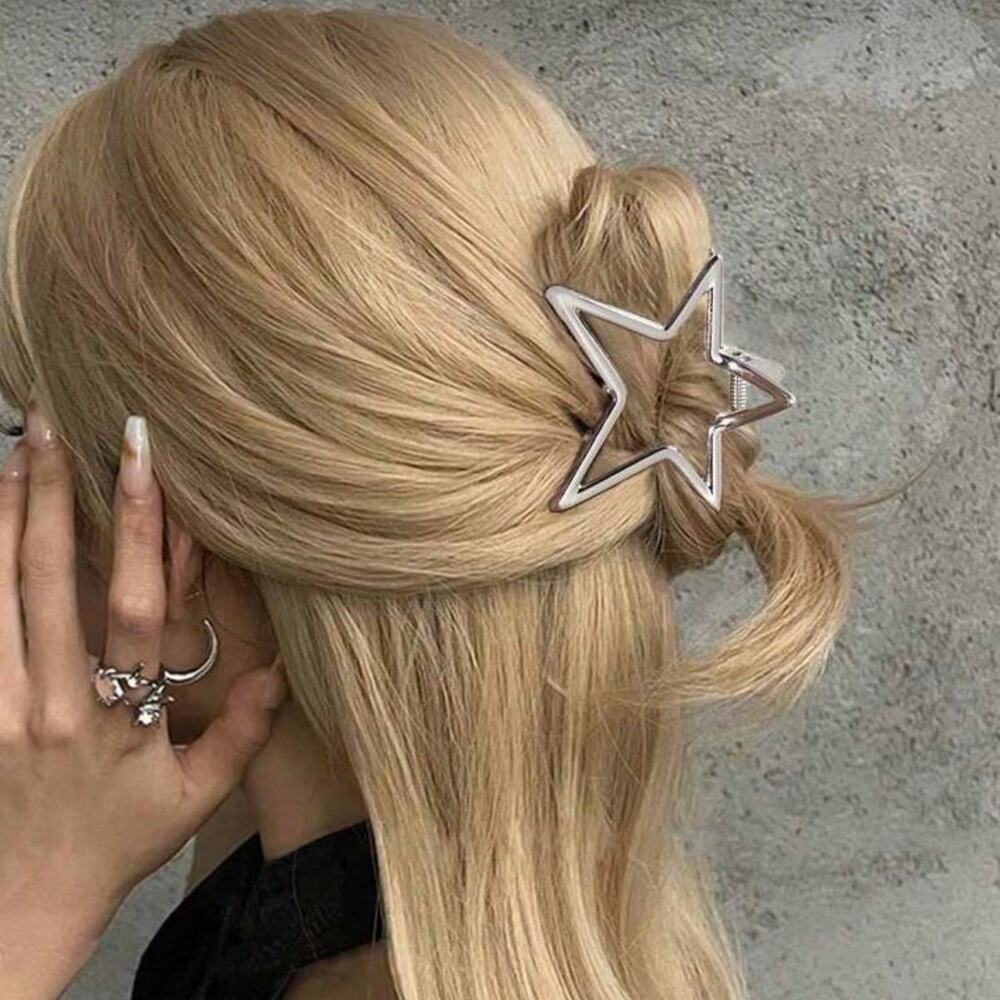 minimalist silver-tone star hair claw clip